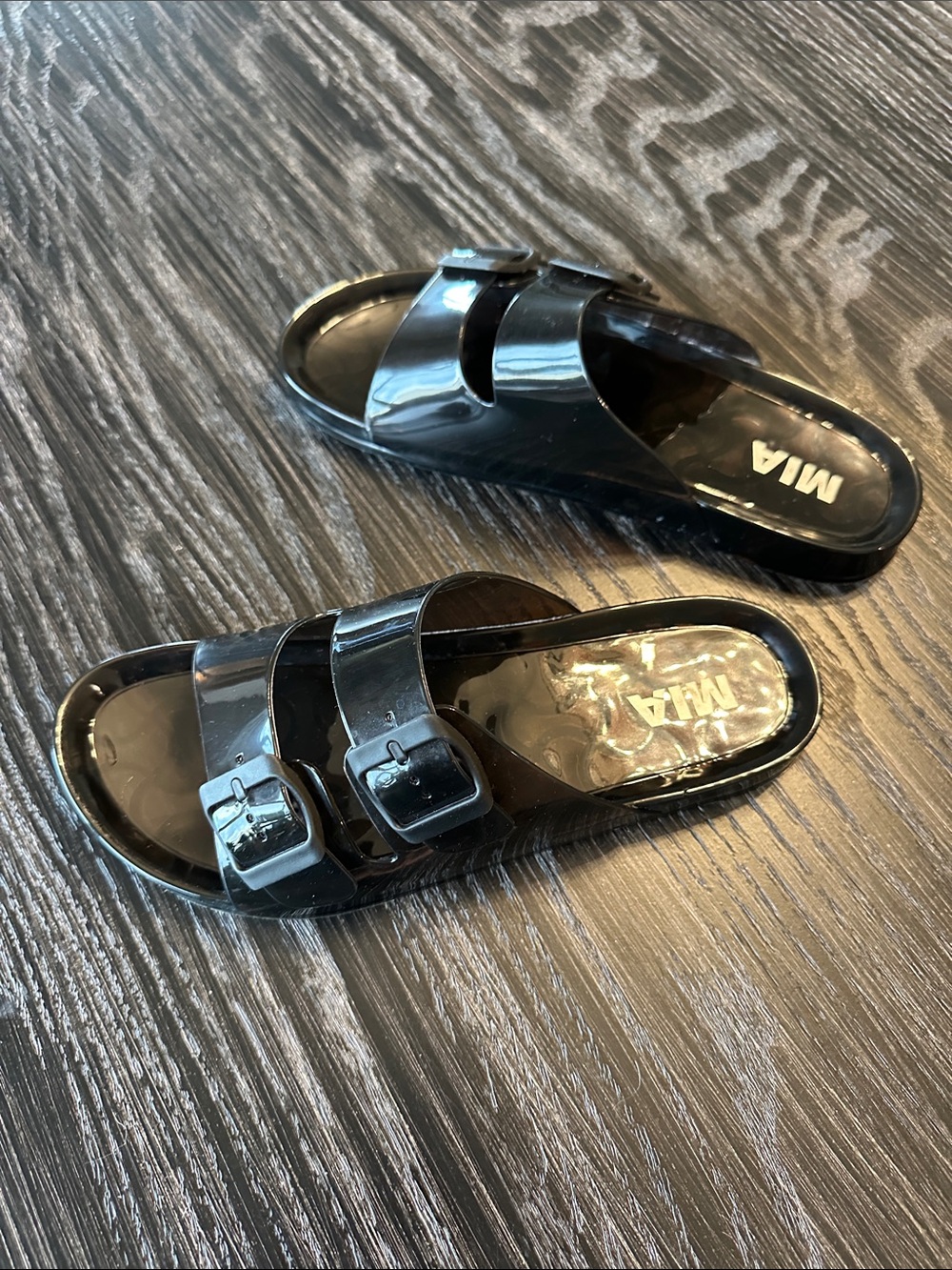 MIA Black Jelly Birkenstock-Like Slide Sandals, Size 8